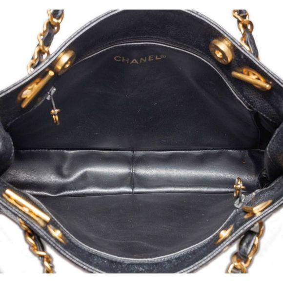 Chanel Double Chain Shoulder Caviar Skin Black Gold Mini - Picture 7 of 8